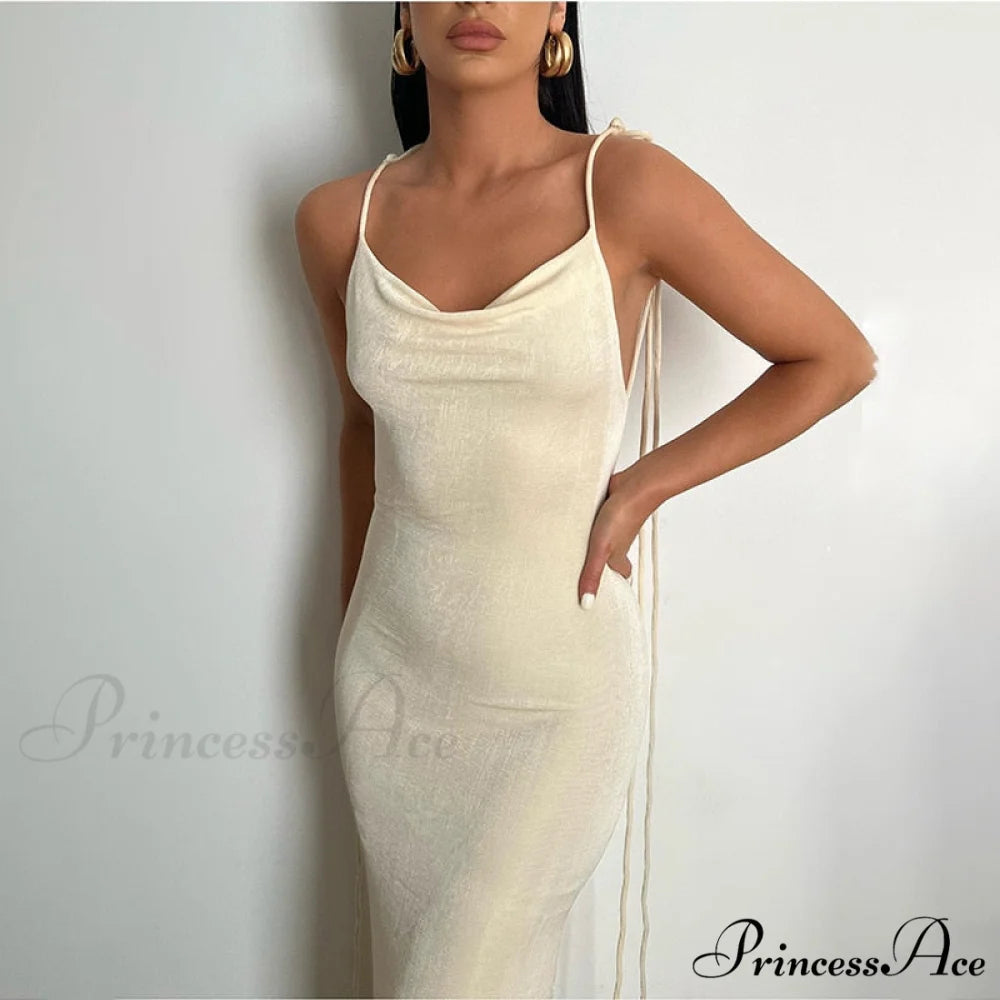 Dresses Women Backless Out Cut Full-Length Hollow Split Warm-Season Long Clubwear Out Midi Corset Wrap Halter Gown Robe