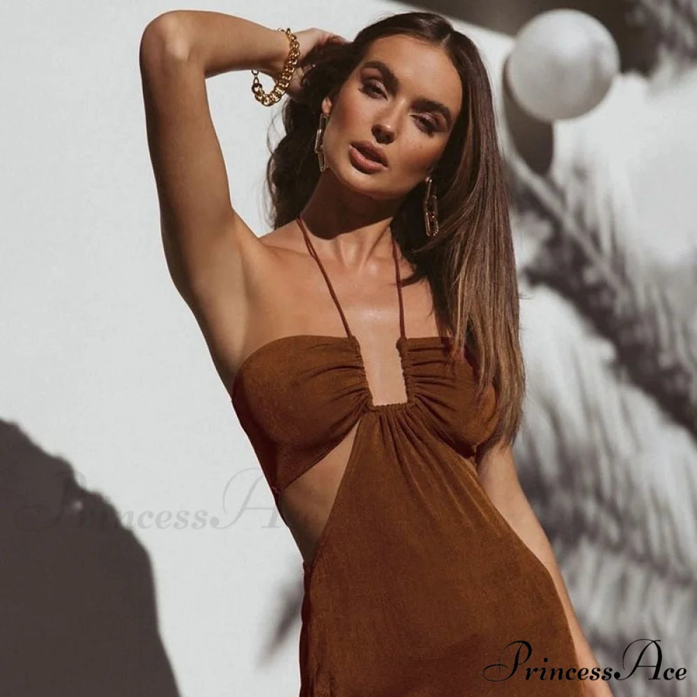 Dresses Women Backless Out Cut Full-Length Hollow Split Warm-Season Long Clubwear Out Midi Corset Wrap Halter Gown Robe