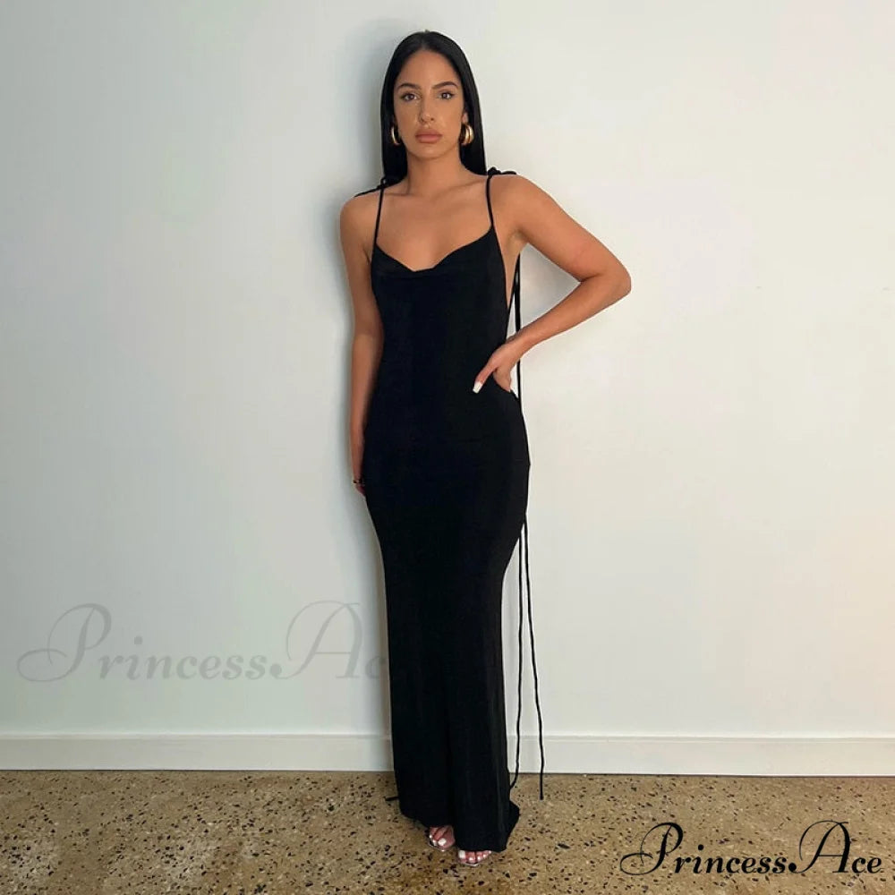 Dresses Women Backless Out Cut Full-Length Hollow Split Warm-Season Long Clubwear Out Midi Corset Wrap Halter Gown Robe