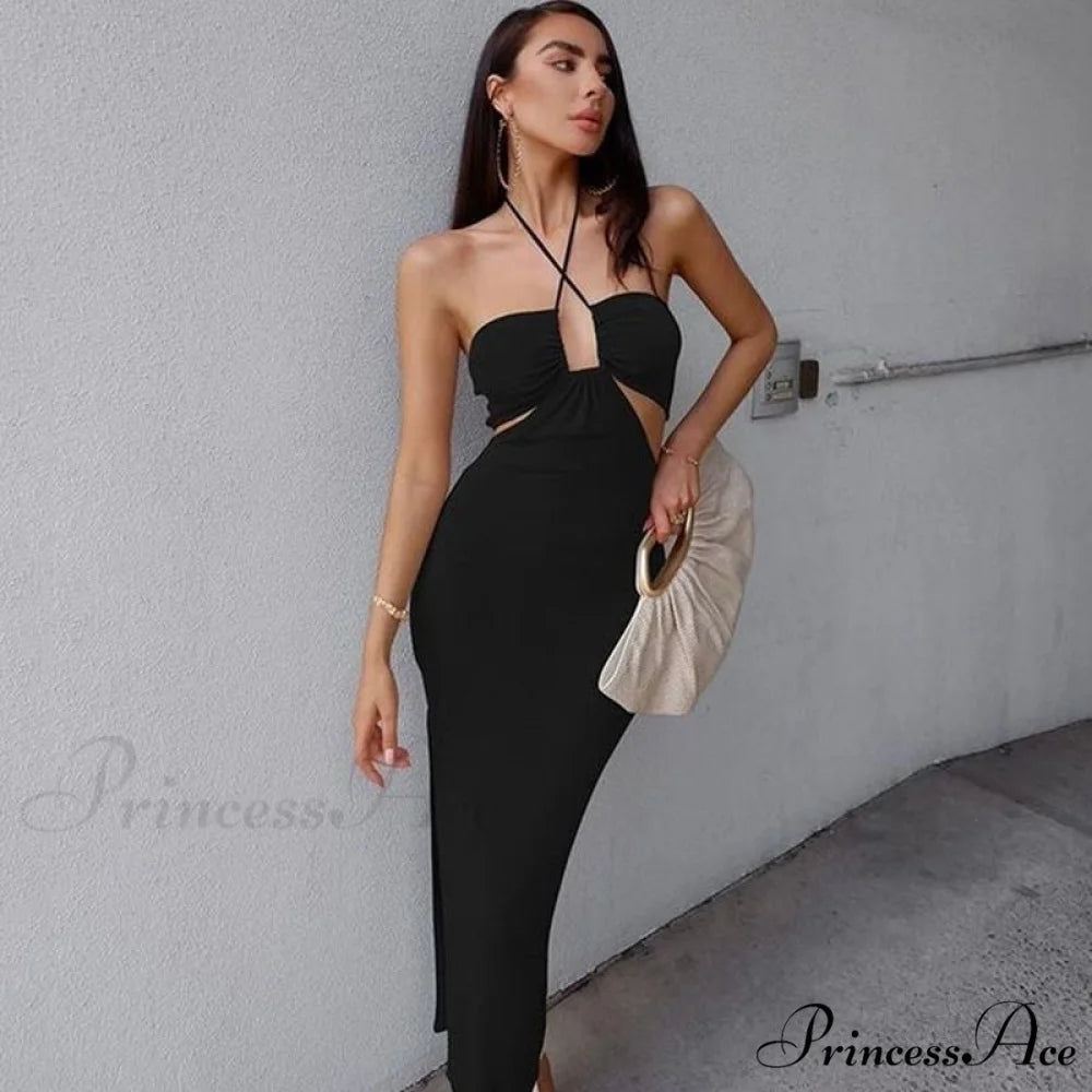 Dresses Women Backless Out Cut Full-Length Hollow Split Warm-Season Long Clubwear Out Midi Corset Wrap Halter Gown Robe