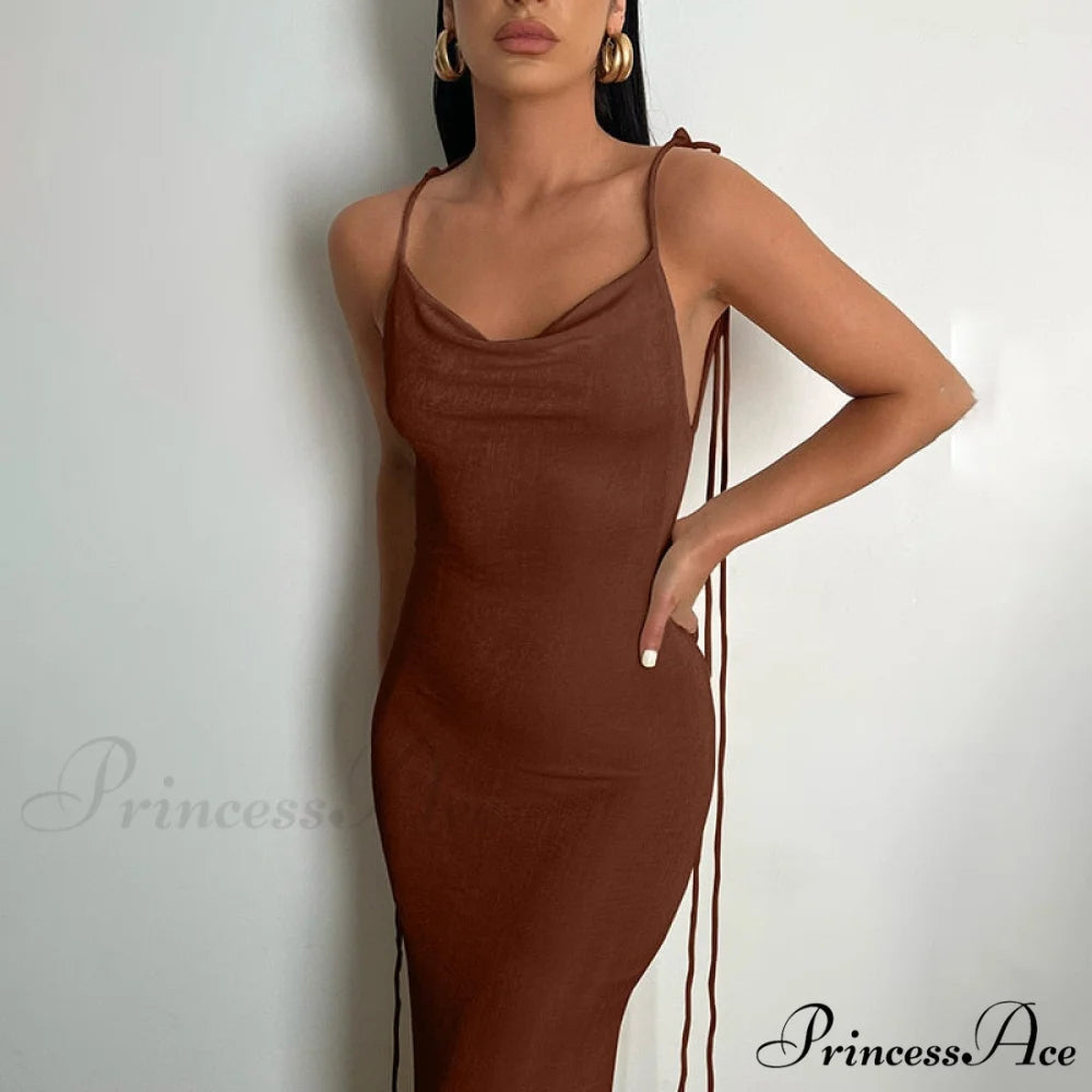 Dresses Women Backless Out Cut Full-Length Hollow Split Warm-Season Long Clubwear Out Midi Corset Wrap Halter Gown Robe