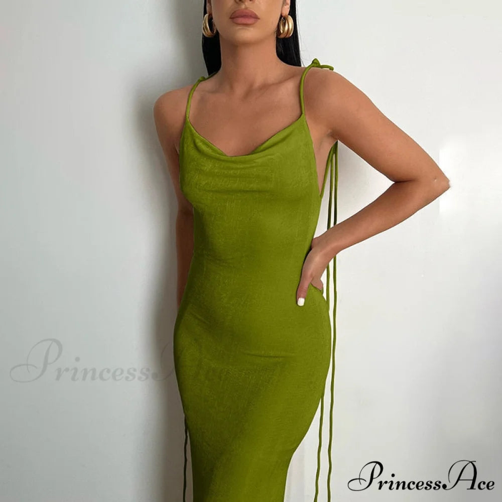 Dresses Women Backless Out Cut Full-Length Hollow Split Warm-Season Long Clubwear Out Midi Corset Wrap Halter Gown Robe