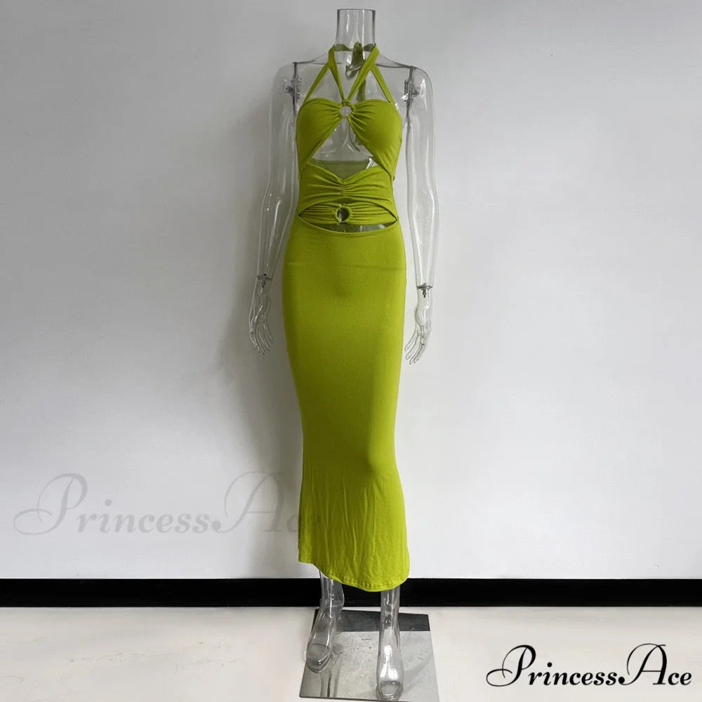 Dresses Women Backless Out Cut Full-Length Hollow Split Warm-Season Long Clubwear Out Midi Corset Wrap Halter Gown Robe