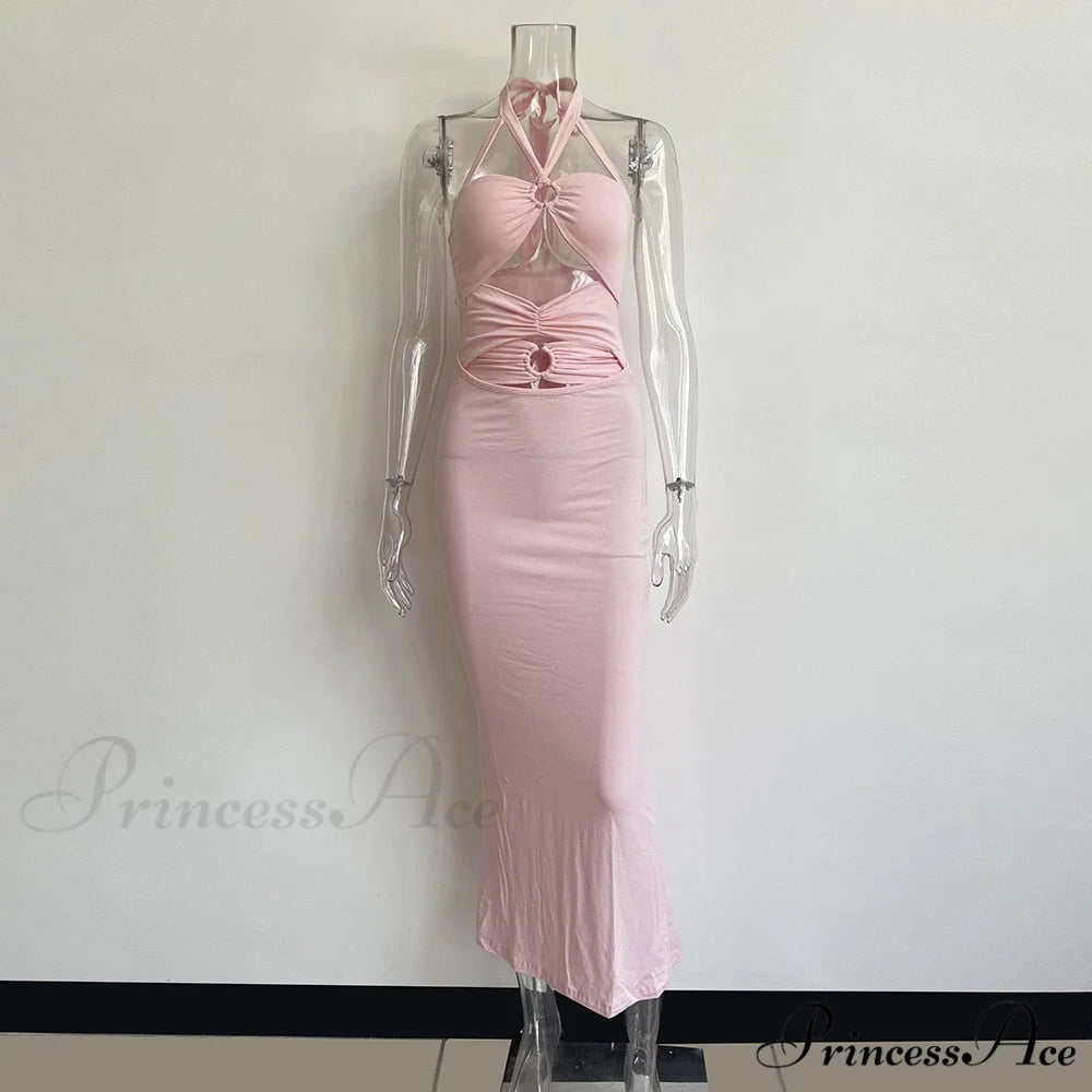 Dresses Women Backless Out Cut Full-Length Hollow Split Warm-Season Long Clubwear Out Midi Corset Wrap Halter Gown Robe