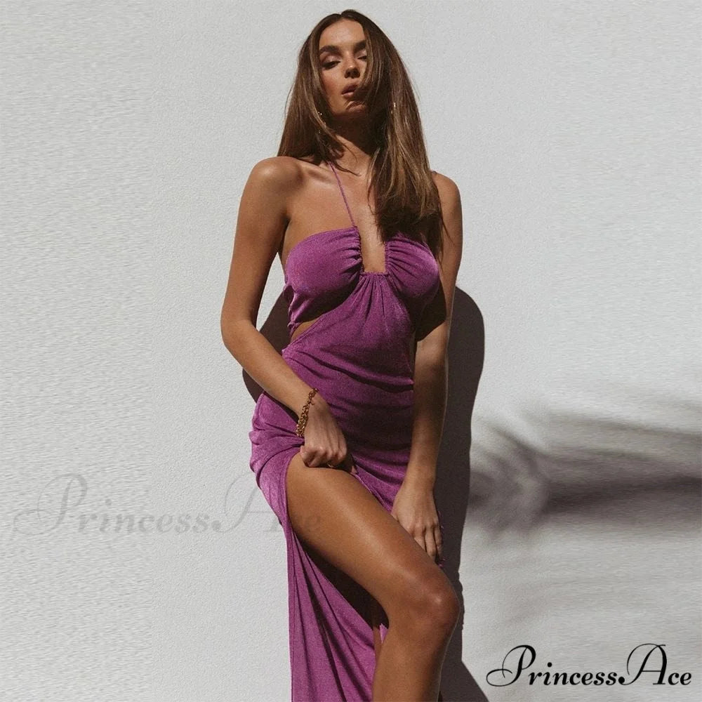 Dresses Women Backless Out Cut Full-Length Hollow Split Warm-Season Long Clubwear Out Midi Corset Wrap Halter Gown Robe