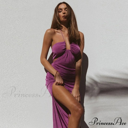 Dresses Women Backless Out Cut Full-Length Hollow Split Warm-Season Long Clubwear Out Midi Corset Wrap Halter Gown Robe