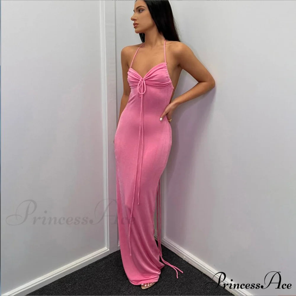 Dresses Women Backless Out Cut Full-Length Hollow Split Warm-Season Long Clubwear Out Midi Corset Wrap Halter Gown Robe