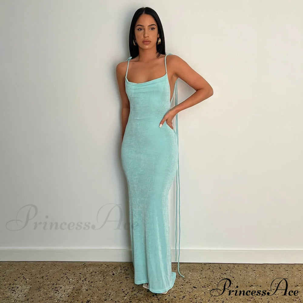 Dresses Women Backless Out Cut Full-Length Hollow Split Warm-Season Long Clubwear Out Midi Corset Wrap Halter Gown Robe