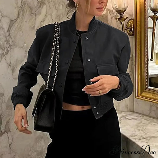Dressy Long Sleeve Cropped Wi Pocket Slim Button Overwear Soild Chic Stylish Elegant Fashionable Cardigan Winter Jacket