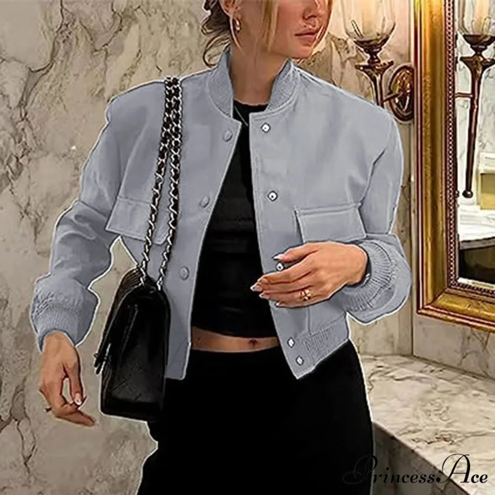 Dressy Long Sleeve Cropped Wi Pocket Slim Button Overwear Soild Chic Stylish Elegant Fashionable Cardigan Winter Jacket