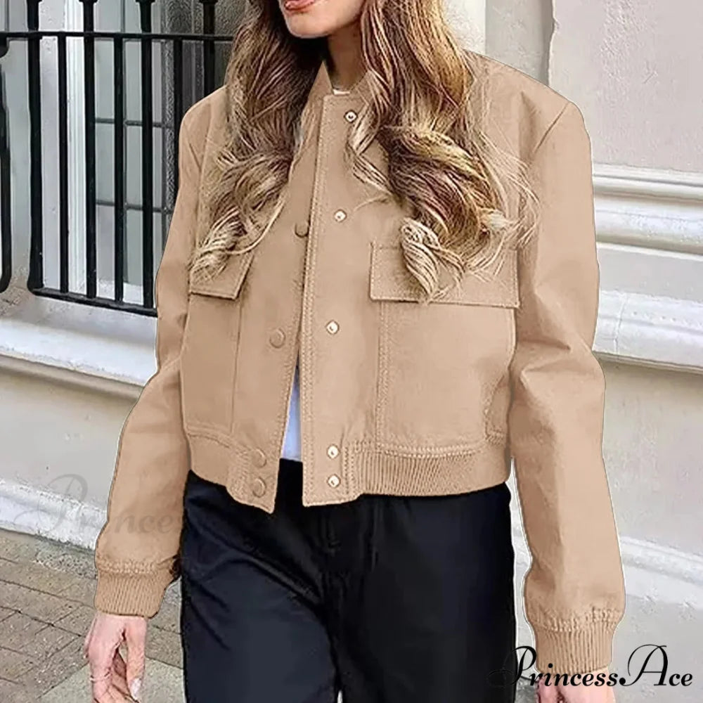 Dressy Long Sleeve Cropped Wi Pocket Slim Button Overwear Soild Chic Stylish Elegant Fashionable Cardigan Winter Jacket