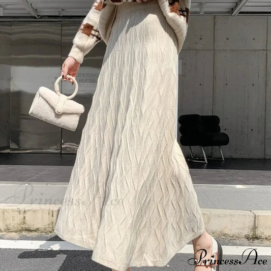 Drooping Elegant A-line High Waist Slim Woolen Comfortable Trendy Long Skirt WHITE / One Size