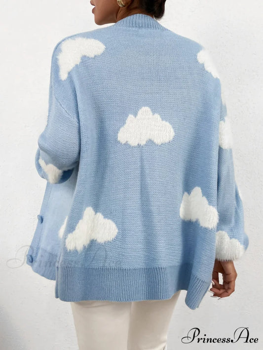 Drop Shoulder Cloud Pattern Cardigan