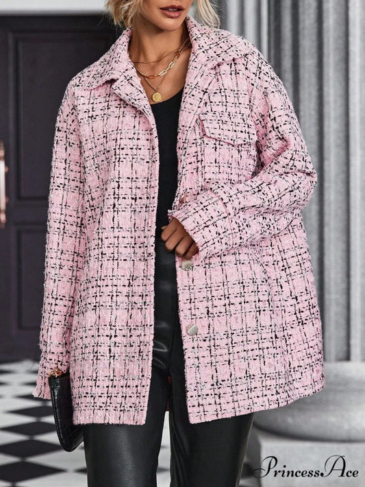 Drop Shoulder Flap Pocket Tweed Coat