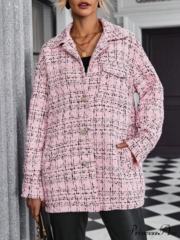 Drop Shoulder Flap Pocket Tweed Coat