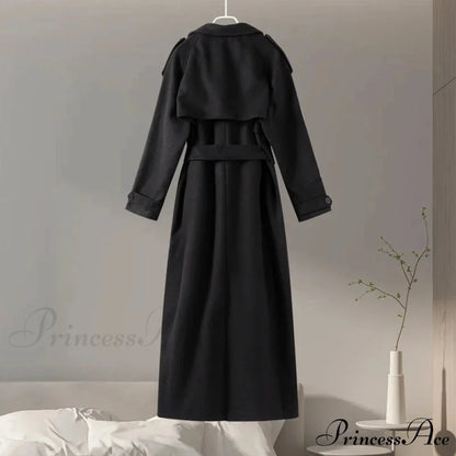 Dual-Breasted Wool Cinched Overcoat Black / S overcoats-241228
