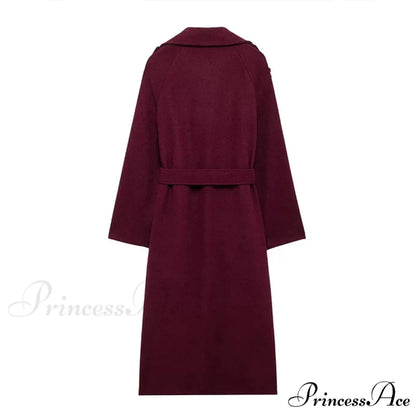Dual-Breasted Wool Cinched Overcoat Red / S overcoats-241228