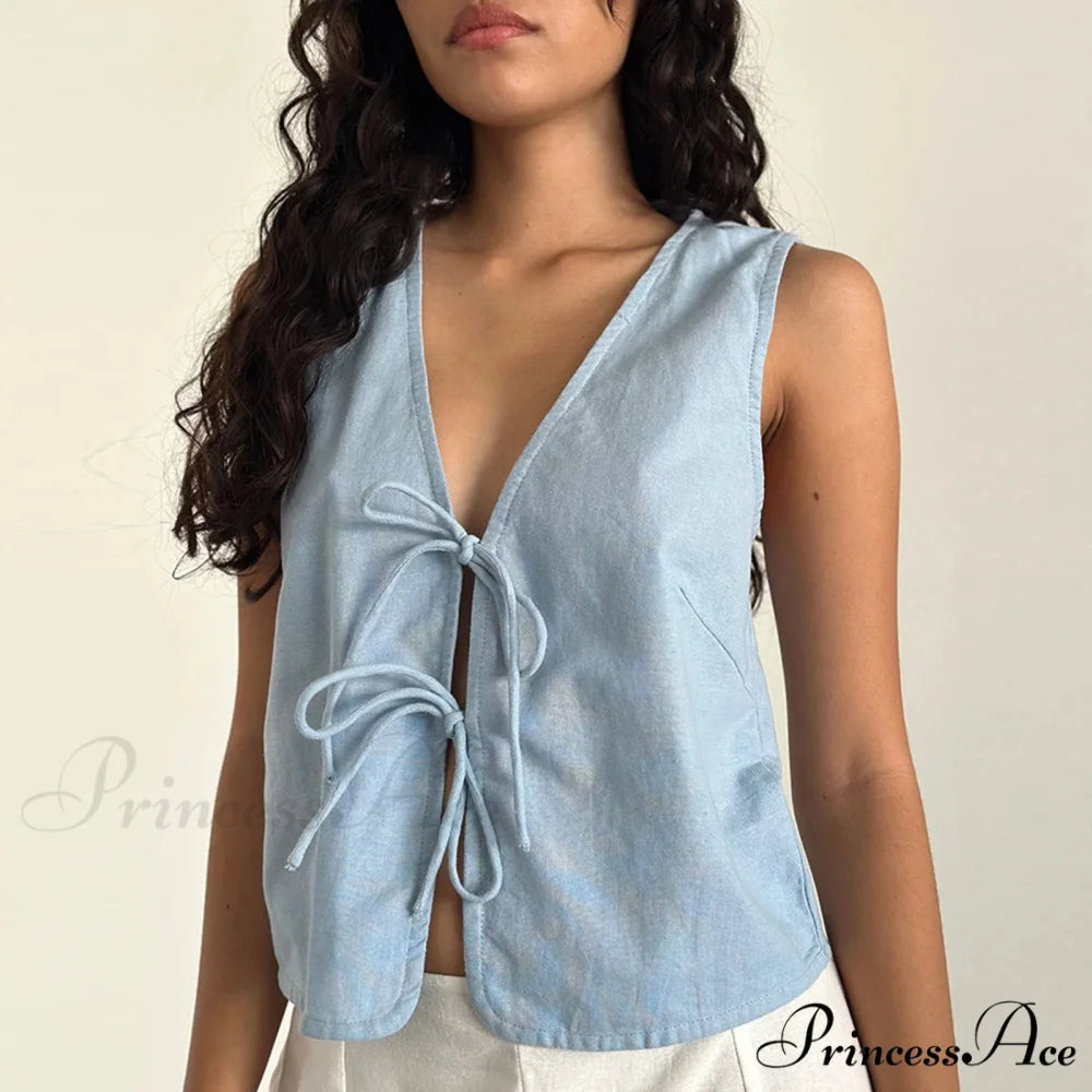 Dual Fastening Crop Top Blue / S croptop-250223