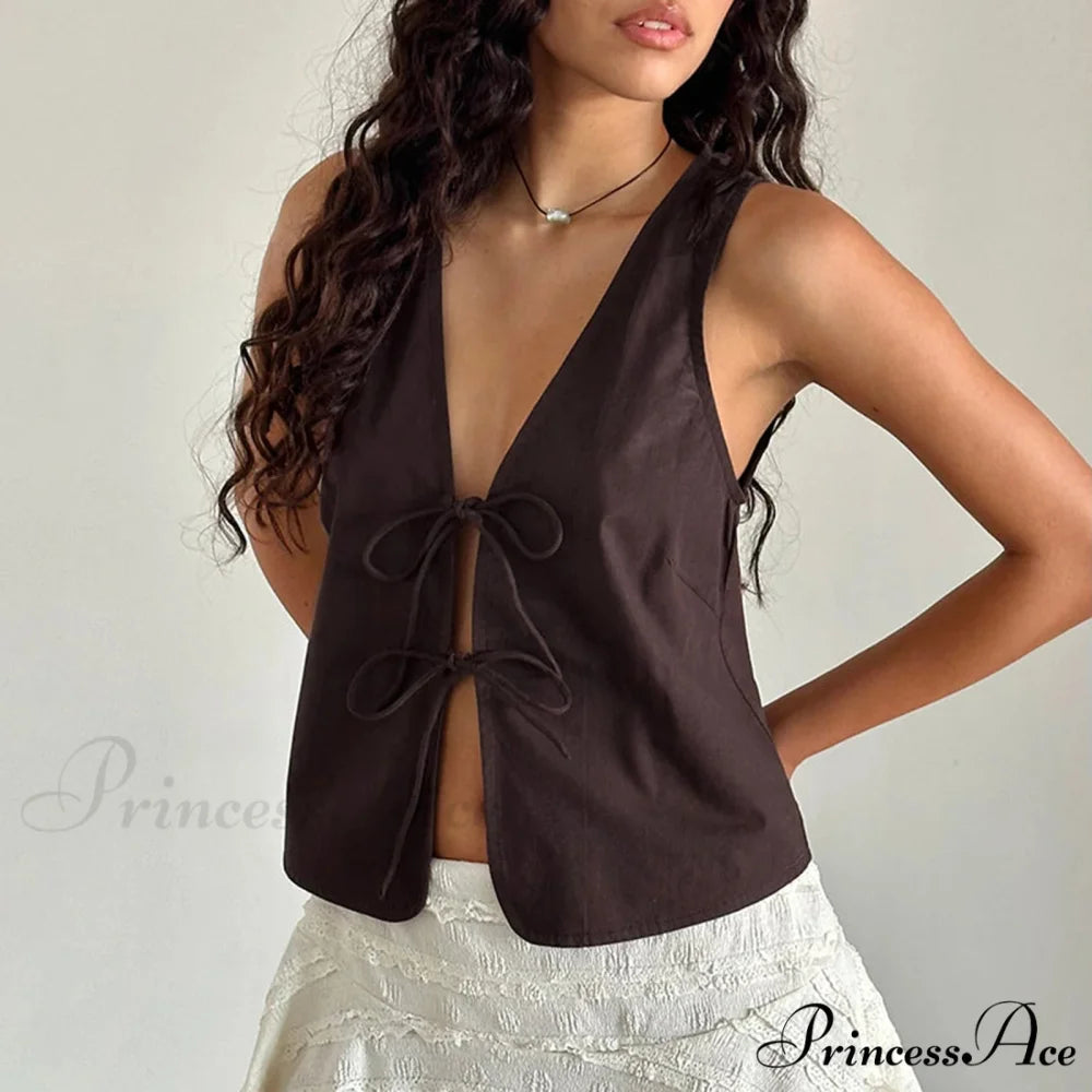 Dual Fastening Crop Top Brown / S croptop-250223