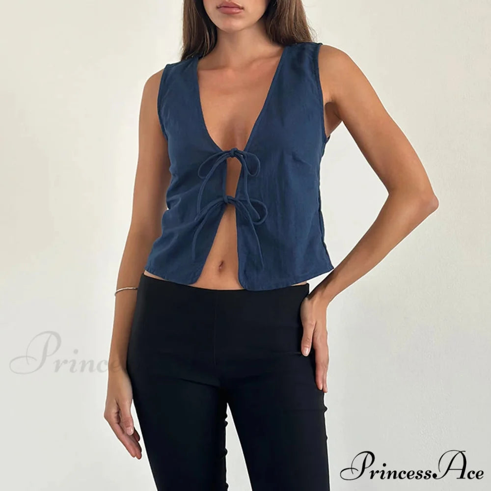 Dual Fastening Crop Top Navy Blue / S croptop-250223