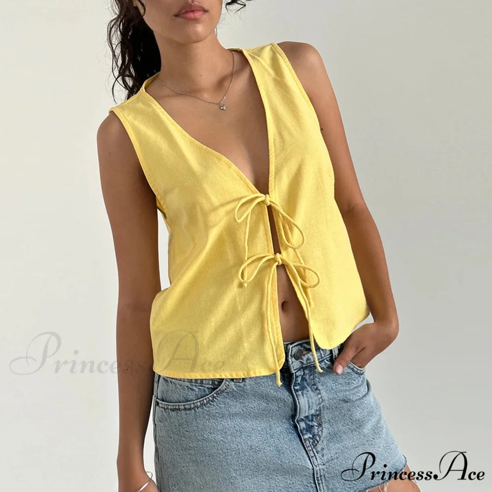 Dual Fastening Crop Top Yellow / S croptop-250223