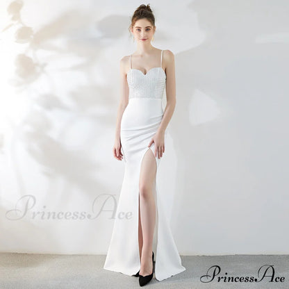 Dulce Hot Stone Charming Sling Long Dress WHITE / XS
