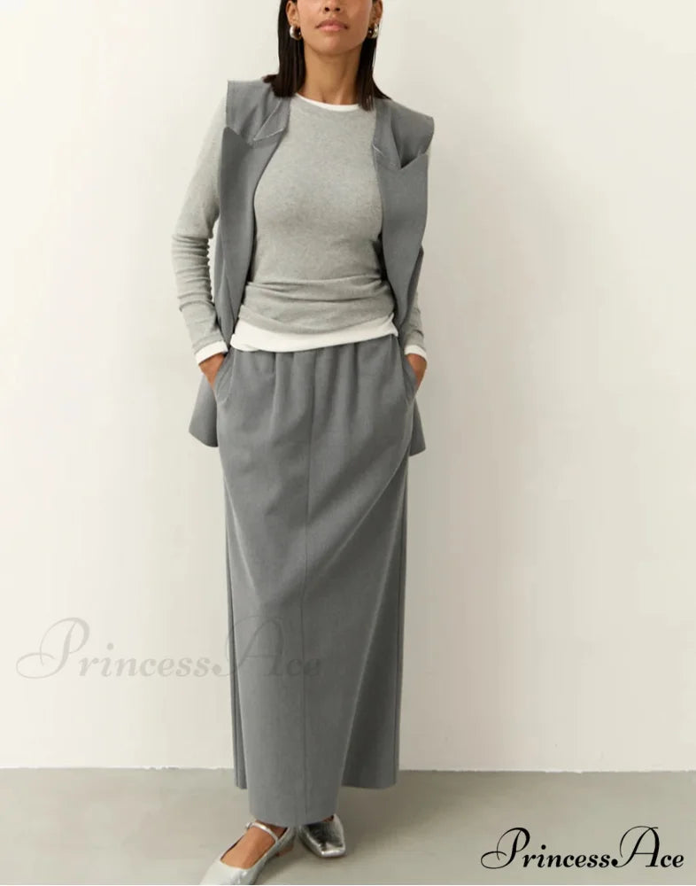 Dull Baggy Sleeveless Extended Workplace Two Piece Set officetwopieceset-250223