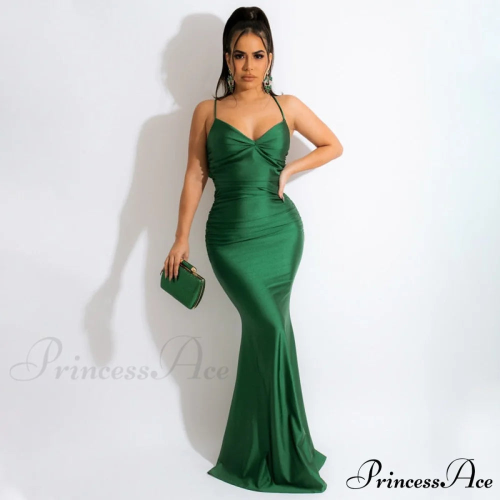 Dulzura Lace Up Women Solid Satin Maxi Dress