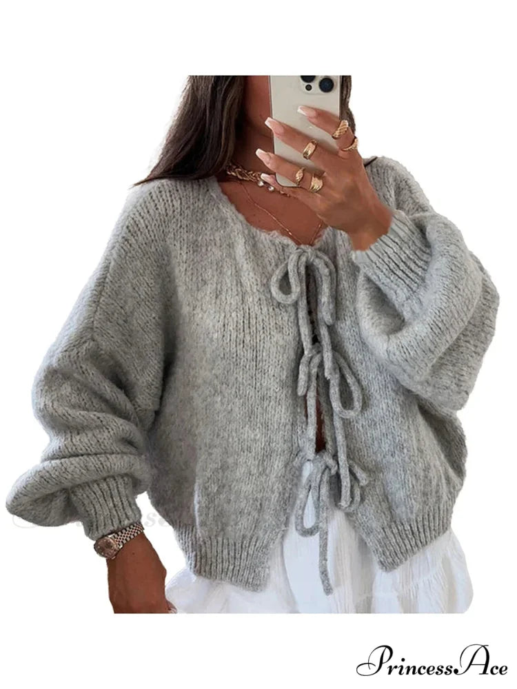 Durable Bind Front Circular Neck Baggy Cardigan Light Grey / S cardigans-241228