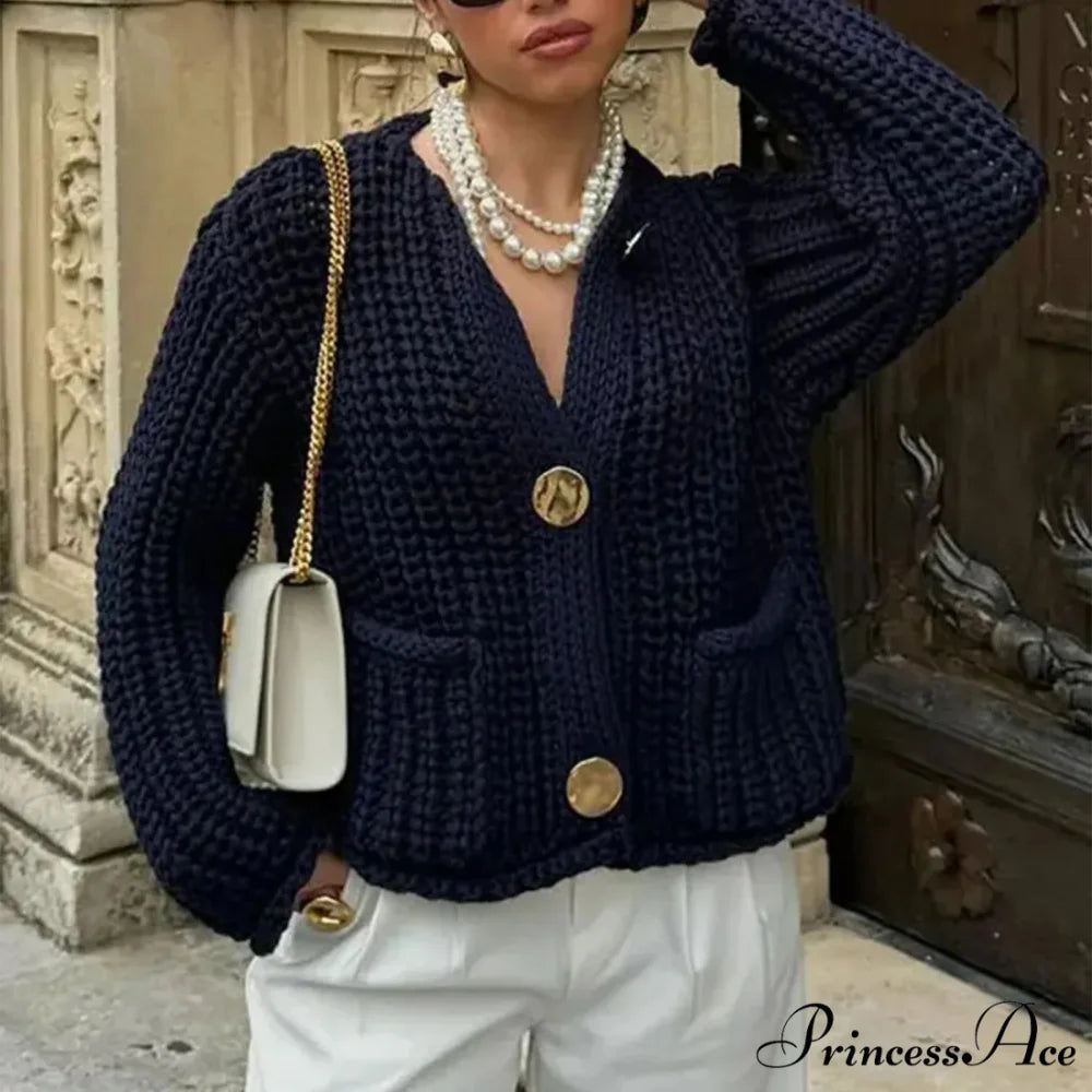 Durable Button-Up V-Neck Informal Knitted Cardigan cardiagn-250126