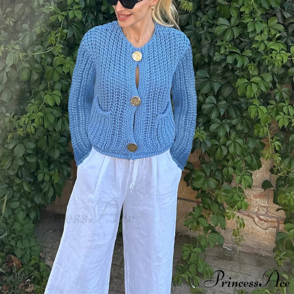 Durable Button-Up V-Neck Informal Knitted Cardigan cardiagn-250126