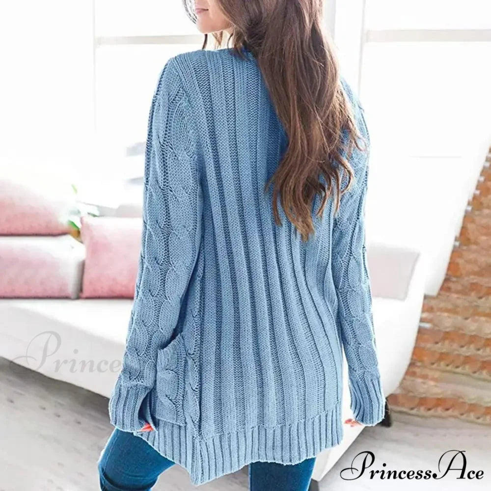 Durable Cable Knit Baggy Button Up Cardigan cardiagn-250126