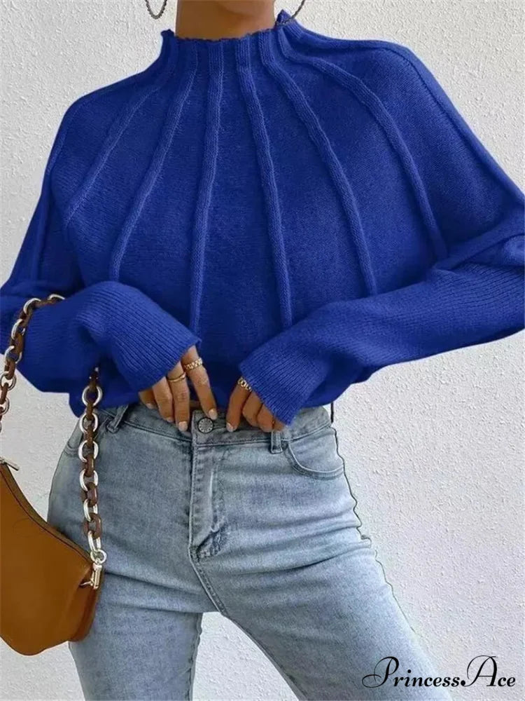Durable Circular Neck Batball Sleeve Baggy Jumper blue / S swraters-241228