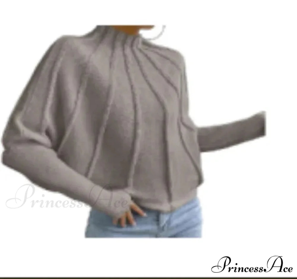 Durable Circular Neck Batball Sleeve Baggy Jumper gray / S swraters-241228