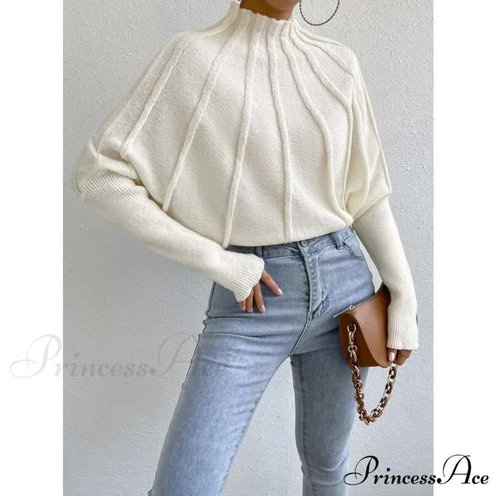 Durable Circular Neck Batball Sleeve Baggy Jumper swraters-241228