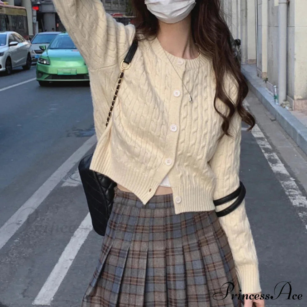 Durable Circular Neck Unfastened 2000s Fashion Knitted Cardigan white / One Size cardiagn-250126