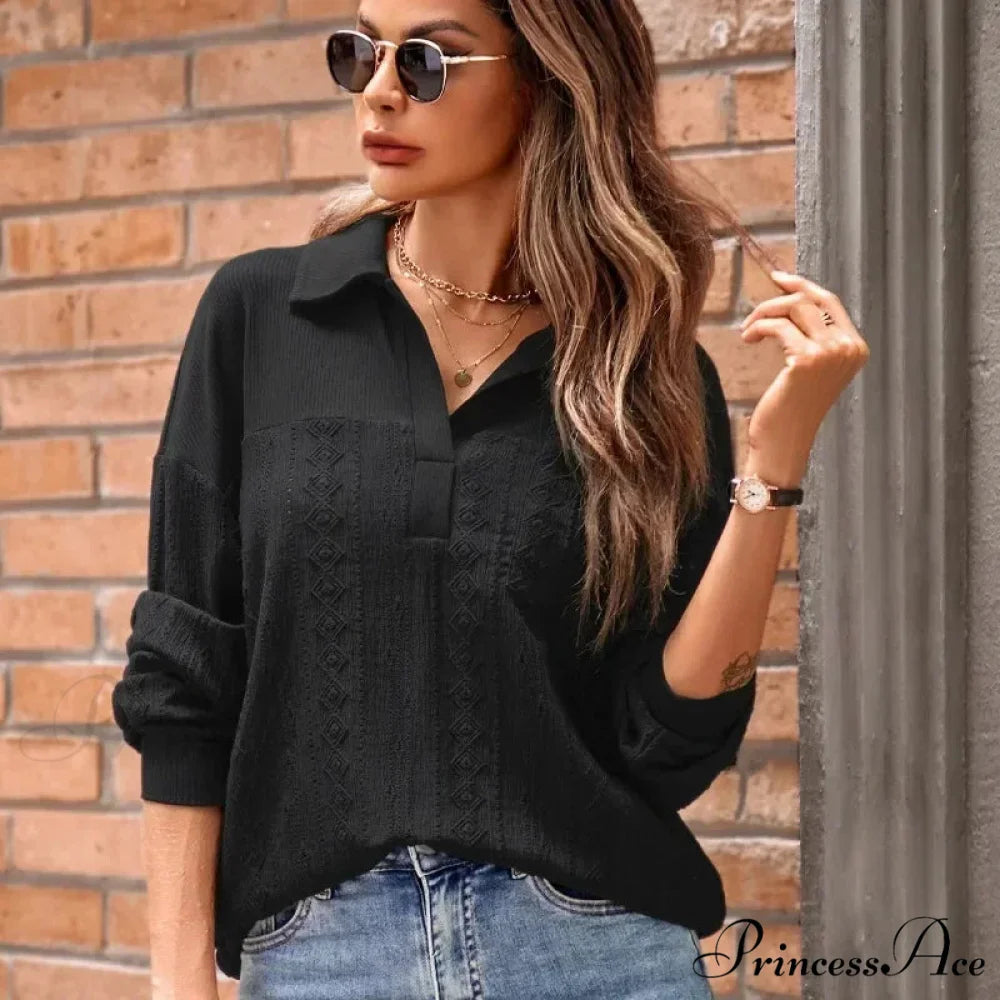 Durable Collar Pullover Knit Top Classy Top blouse-250126