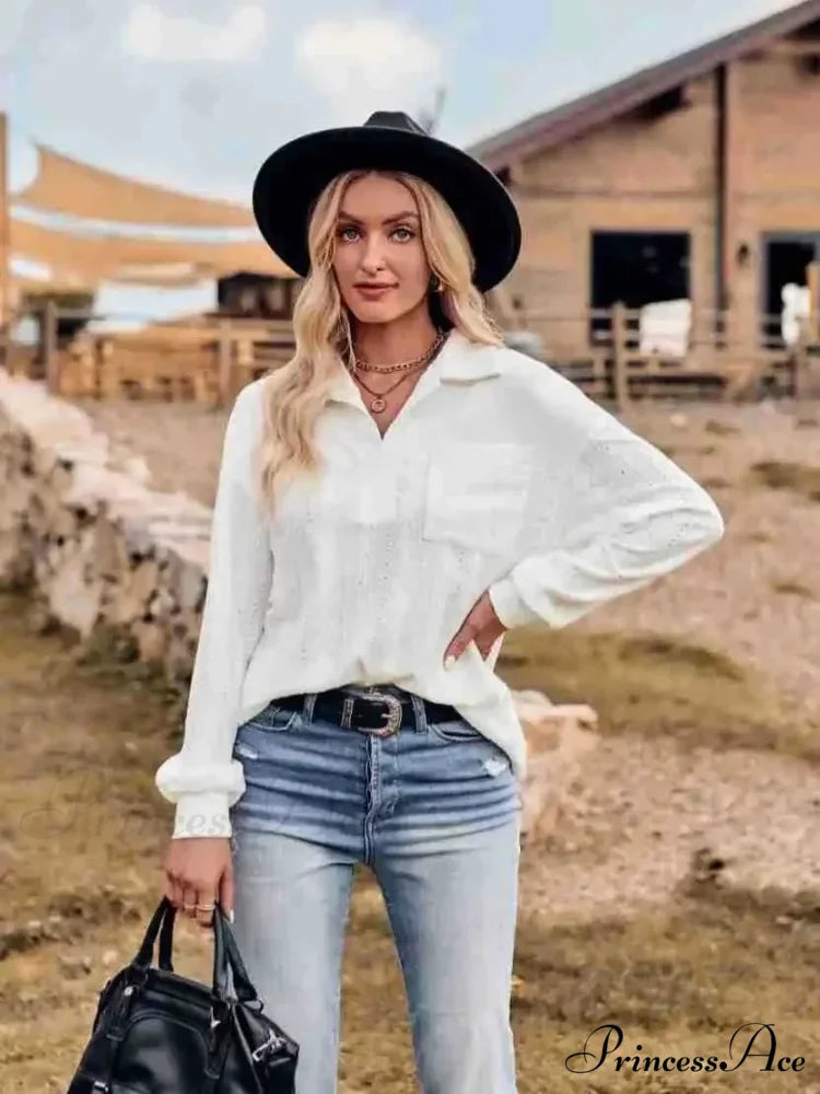 Durable Collar Pullover Knit Top Classy Top White / S blouse-250126