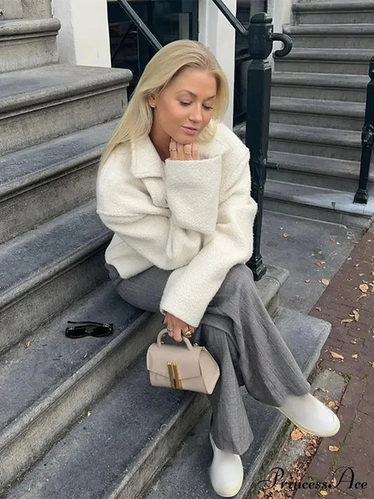 Durable Collar Zipper Woolen Jacket coats-241228