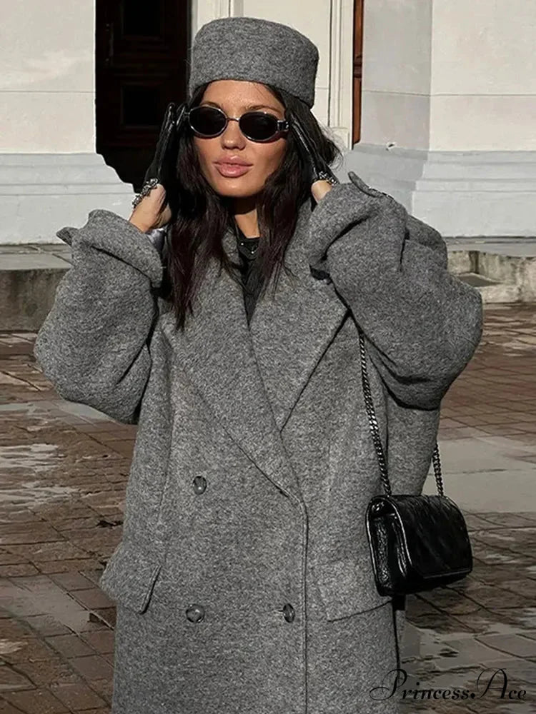 Durable Decline Collar Baggy Overcoat overcoats-241228