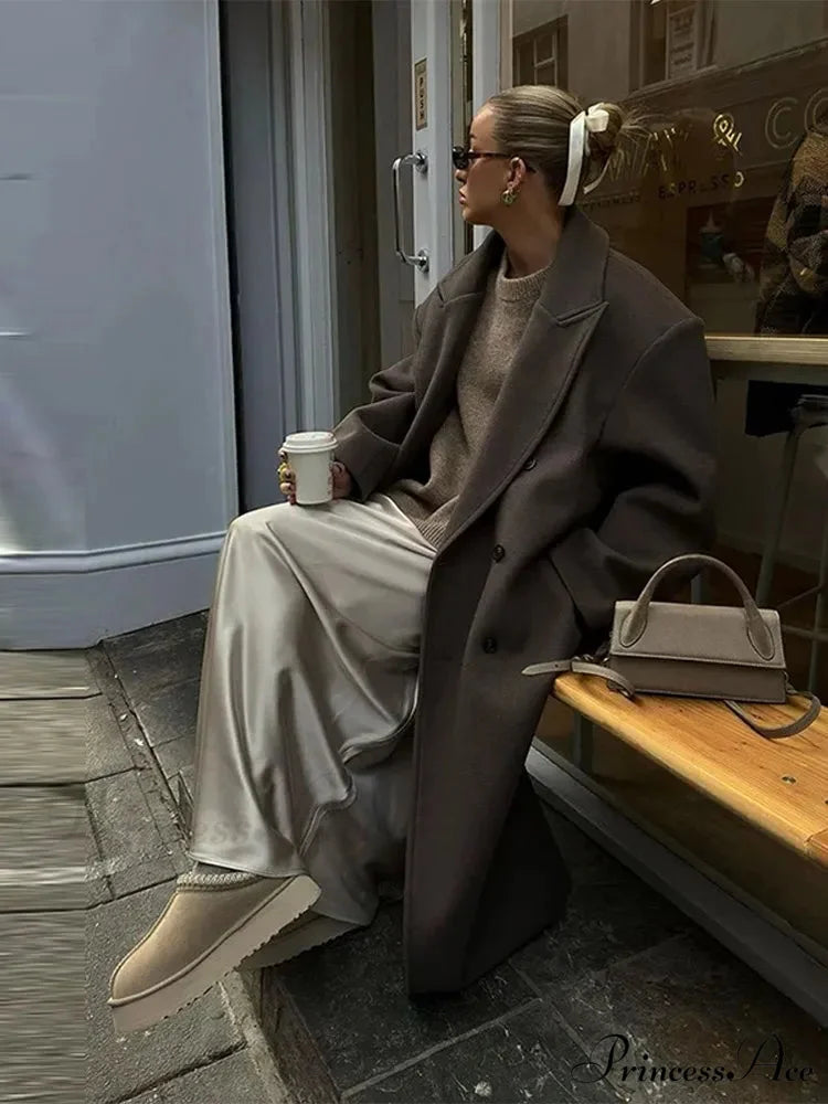 Durable Dual-Breasted Fold-Down Overcoat Brown / S overcoats-241228