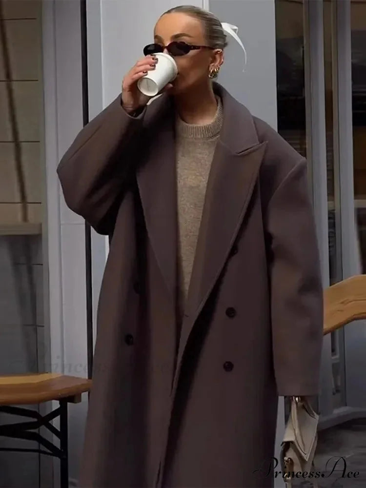 Durable Dual-Breasted Fold-Down Overcoat overcoats-241228