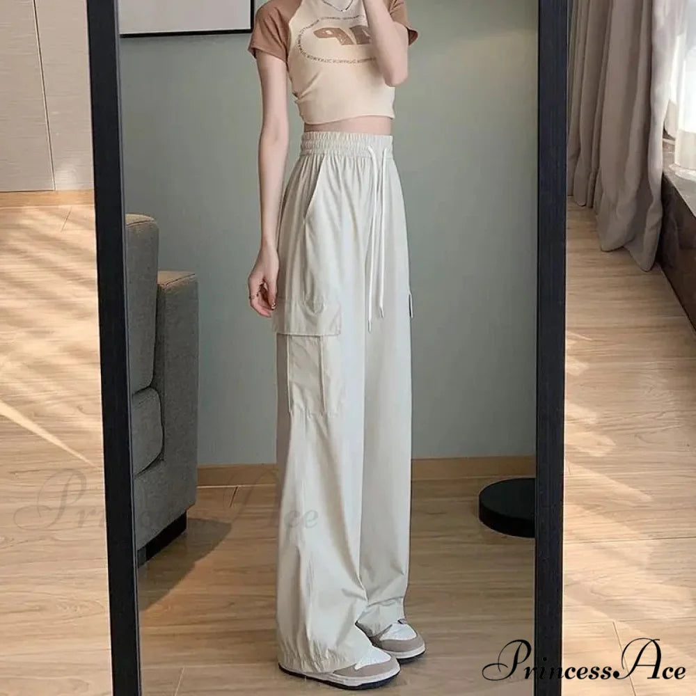 Durable Elevated Waist Stylish Cargo Trousers Beige / S pants-241228