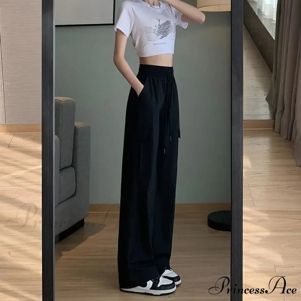 Durable Elevated Waist Stylish Cargo Trousers Black / S pants-241228