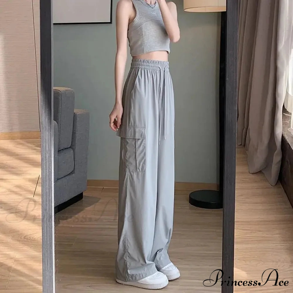 Durable Elevated Waist Stylish Cargo Trousers GRAY / S pants-241228