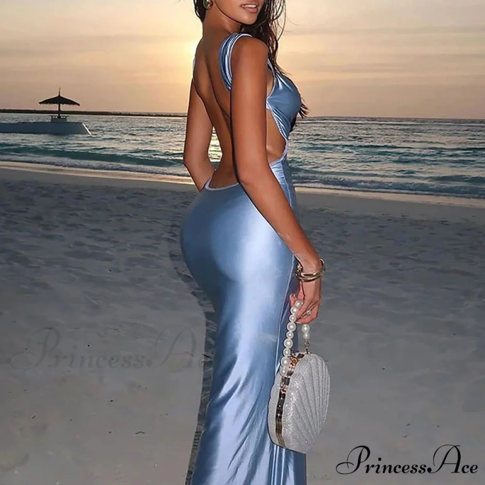 Durable Empty Sleeveless Silk Holiday Dress vacationdress-250223