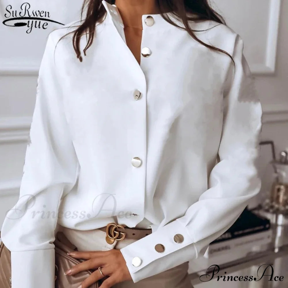Durable Extended Sleeve Ivory Cotton Blouse White / S blouse-250223