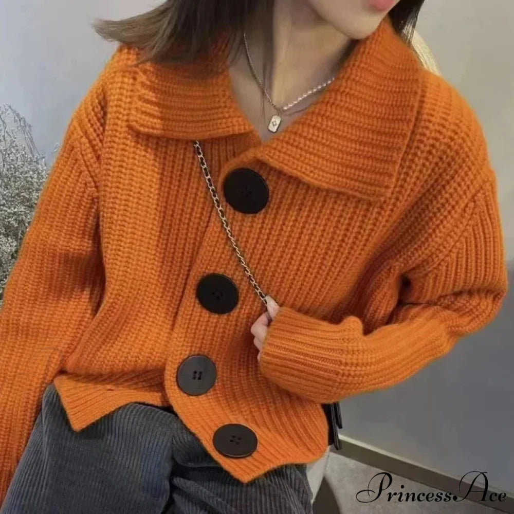 Durable Extended Sleeve Solo-Buttoned Cardigan Orange / One Size cardigans-241228