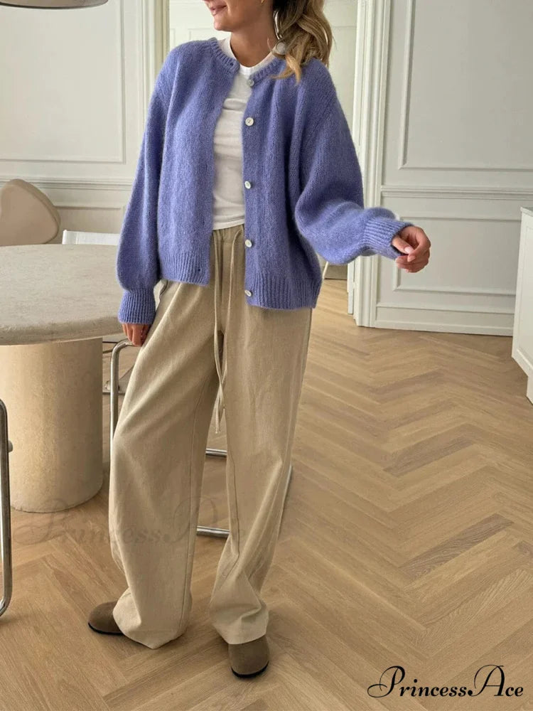 Durable Fluffy Button Up Knit Cardigan cardigans-241228
