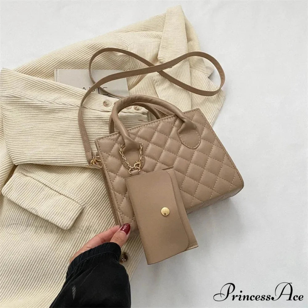 Durable Gem Grid Faux Leather Crossbody Khaki crossbody-250126